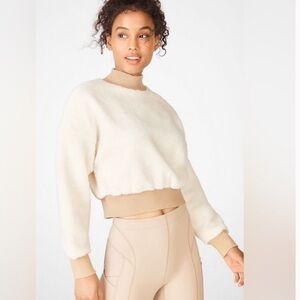 Fabletics Malia Polar Fleece Mock Neck Pullover Cream & Beige Size XL